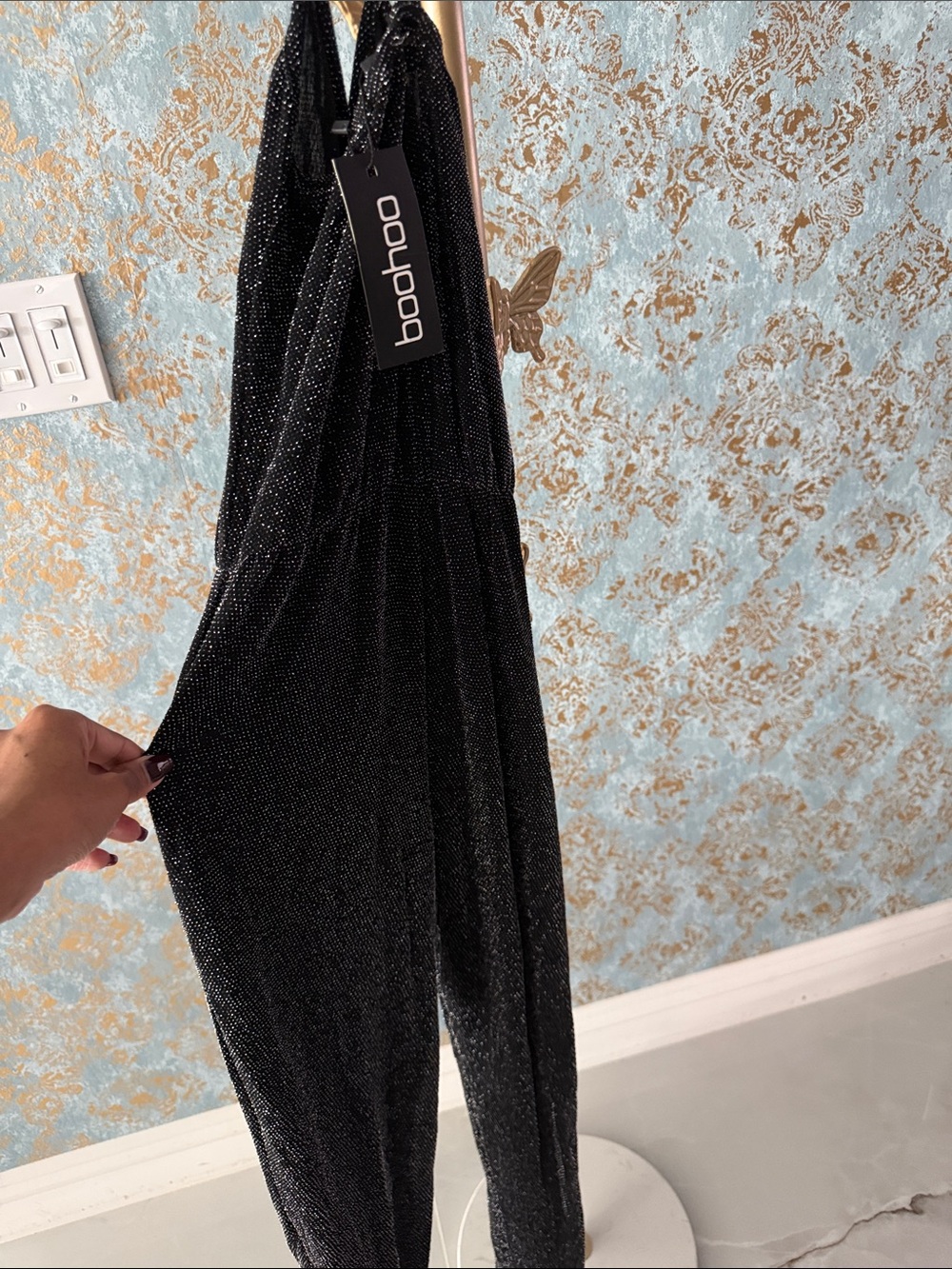 Boohoo Black Sparkle Halter Jumpsuit